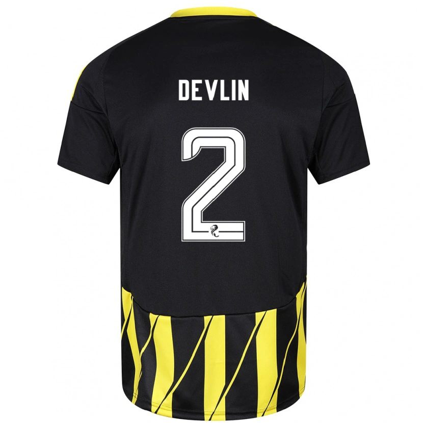 Danxen Dames Nicky Devlin #2 Zwart Geel Uitshirt Uittenue 2024/25 T-Shirt