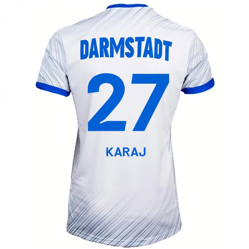 Danxen Dames Eraldo Karaj #27 Wit Blauw Uitshirt Uittenue 2024/25 T-Shirt