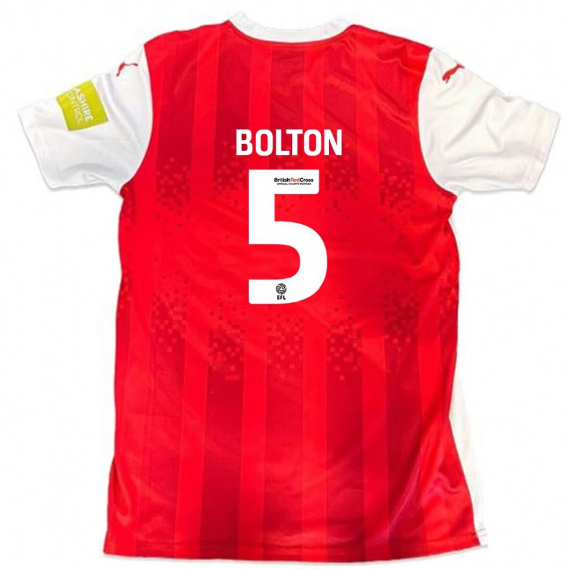 Danxen Kinderen James Bolton #5 Rood Wit Thuisshirt Thuistenue 2024/25 T-Shirt