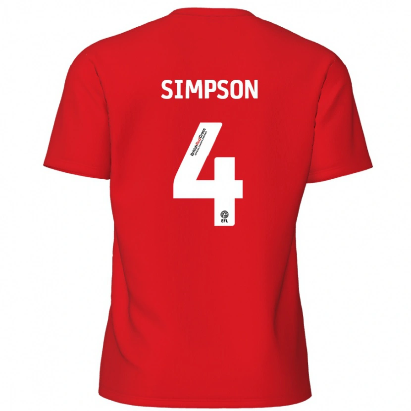 Danxen Kinderen Jack Simpson #4 Rood Thuisshirt Thuistenue 2024/25 T-Shirt