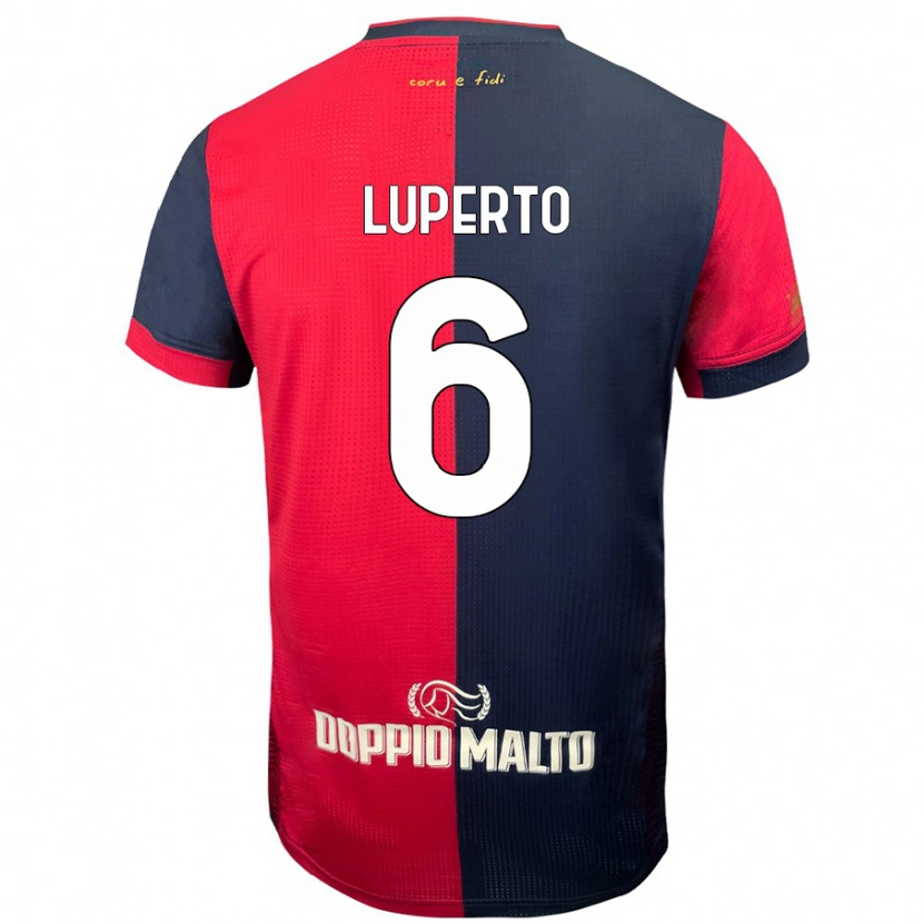 Danxen Kinderen Sebastiano Luperto #6 Rood Donkerder Blauw Thuisshirt Thuistenue 2024/25 T-Shirt