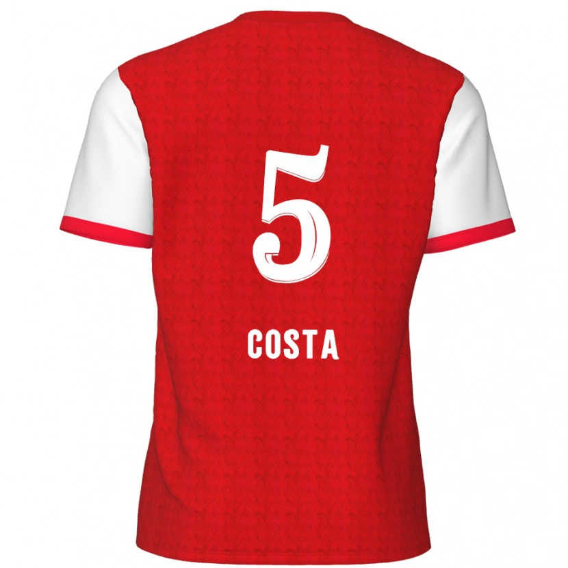 Danxen Kinderen Ayrton Costa #5 Rood Wit Thuisshirt Thuistenue 2024/25 T-Shirt