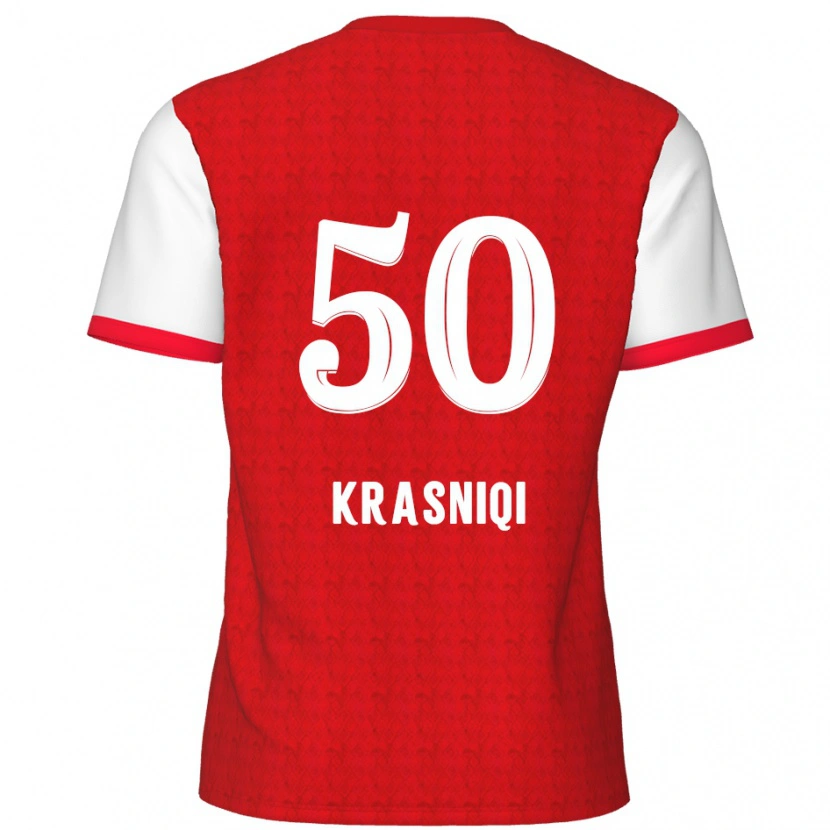 Danxen Kinderen Laurit Krasniqi #50 Rood Wit Thuisshirt Thuistenue 2024/25 T-Shirt