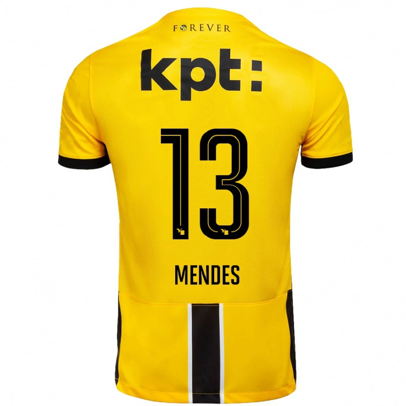 Danxen Kinderen Daniel Mendes #13 Geel Zwart Thuisshirt Thuistenue 2024/25 T-Shirt