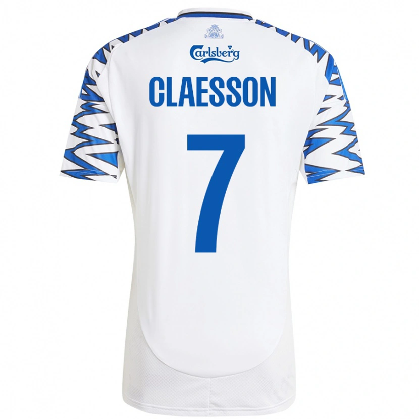 Danxen Kinderen Viktor Claesson #7 Wit Hemelsblauw Thuisshirt Thuistenue 2024/25 T-Shirt