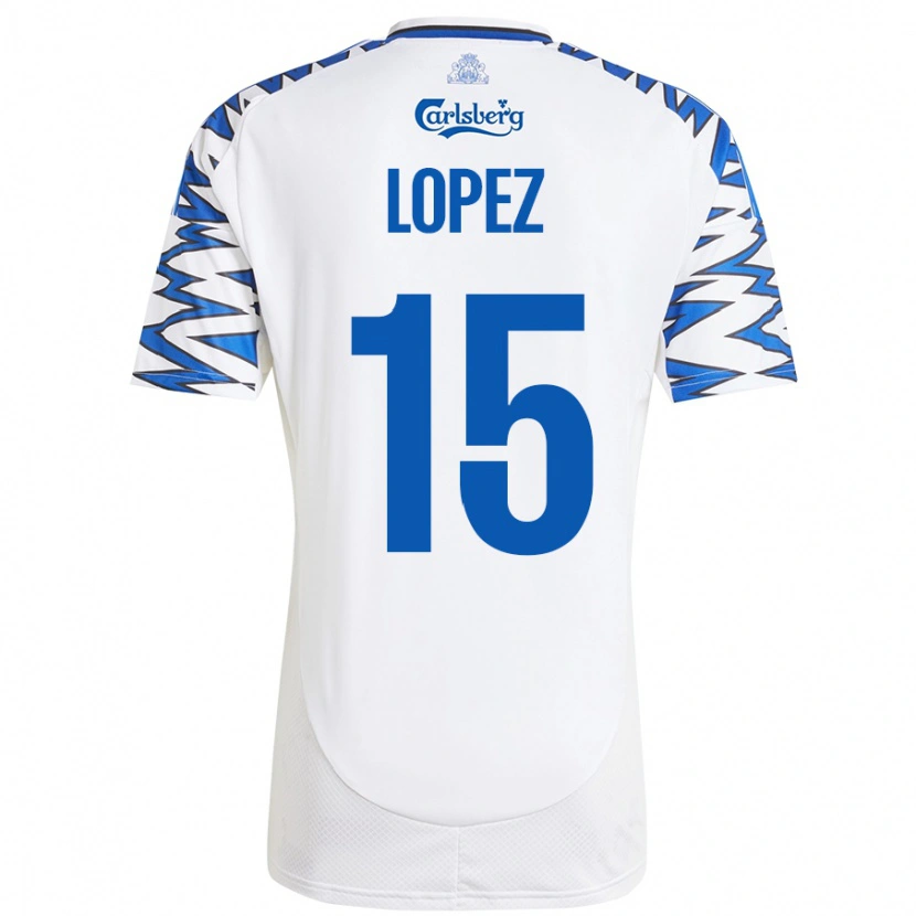 Danxen Kinderen Marcos López #15 Wit Hemelsblauw Thuisshirt Thuistenue 2024/25 T-Shirt