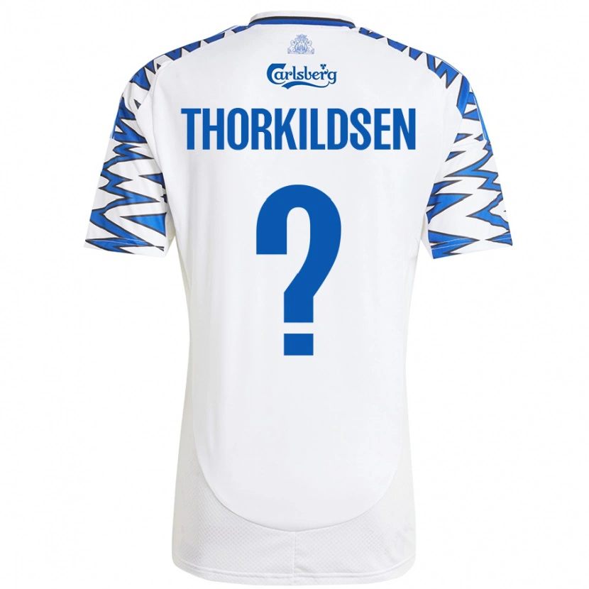 Danxen Kinderen Elias Thorkildsen #0 Wit Hemelsblauw Thuisshirt Thuistenue 2024/25 T-Shirt