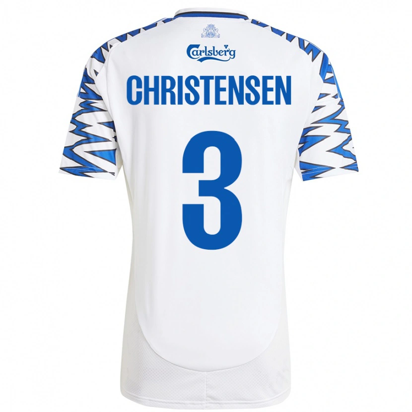 Danxen Kinderen Sebastian Christensen #3 Wit Hemelsblauw Thuisshirt Thuistenue 2024/25 T-Shirt