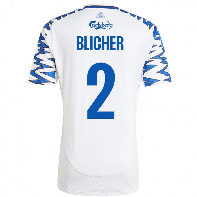 Danxen Kinderen Nicolai Blicher #2 Wit Hemelsblauw Thuisshirt Thuistenue 2024/25 T-Shirt