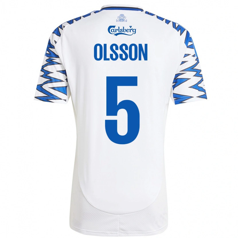 Danxen Kinderen Cornelius Olsson #5 Wit Hemelsblauw Thuisshirt Thuistenue 2024/25 T-Shirt