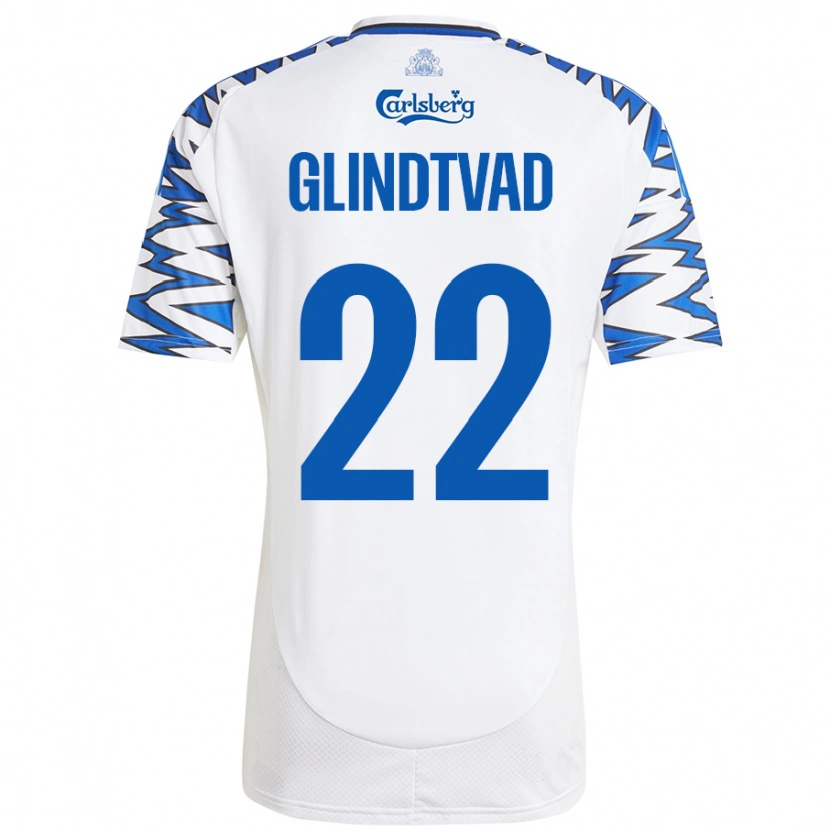 Danxen Kinderen William Glindtvad #22 Wit Hemelsblauw Thuisshirt Thuistenue 2024/25 T-Shirt