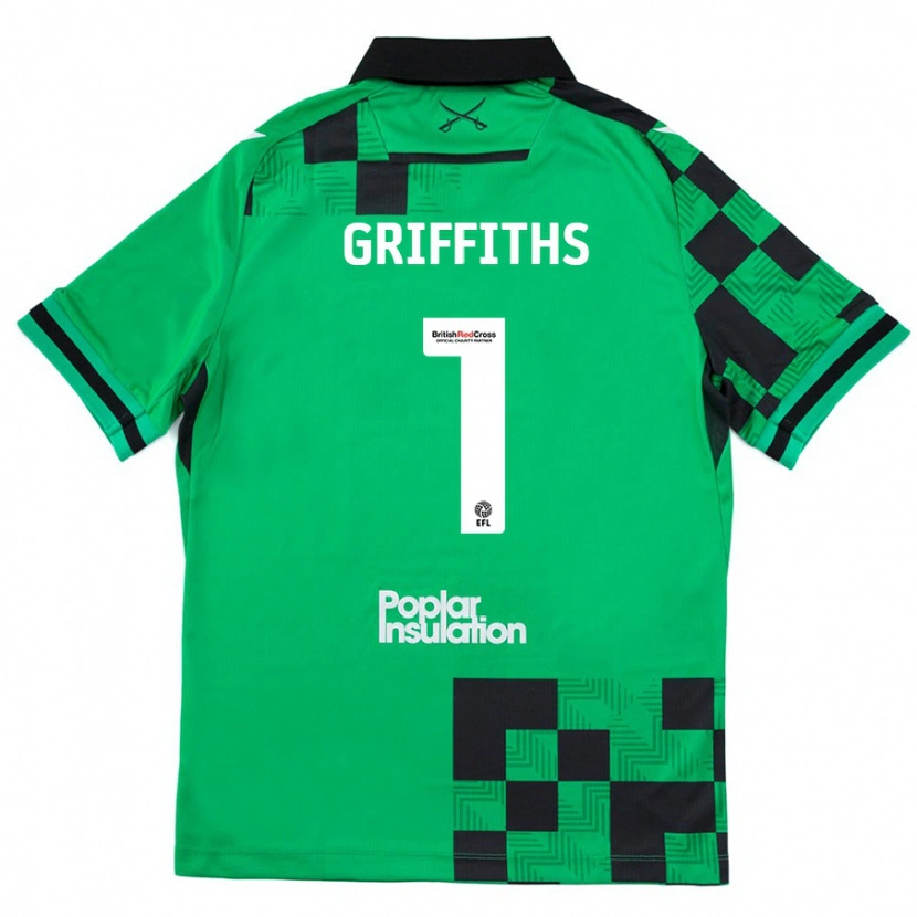 Danxen Kinderen Josh Griffiths #1 Groen Zwart Uitshirt Uittenue 2024/25 T-Shirt