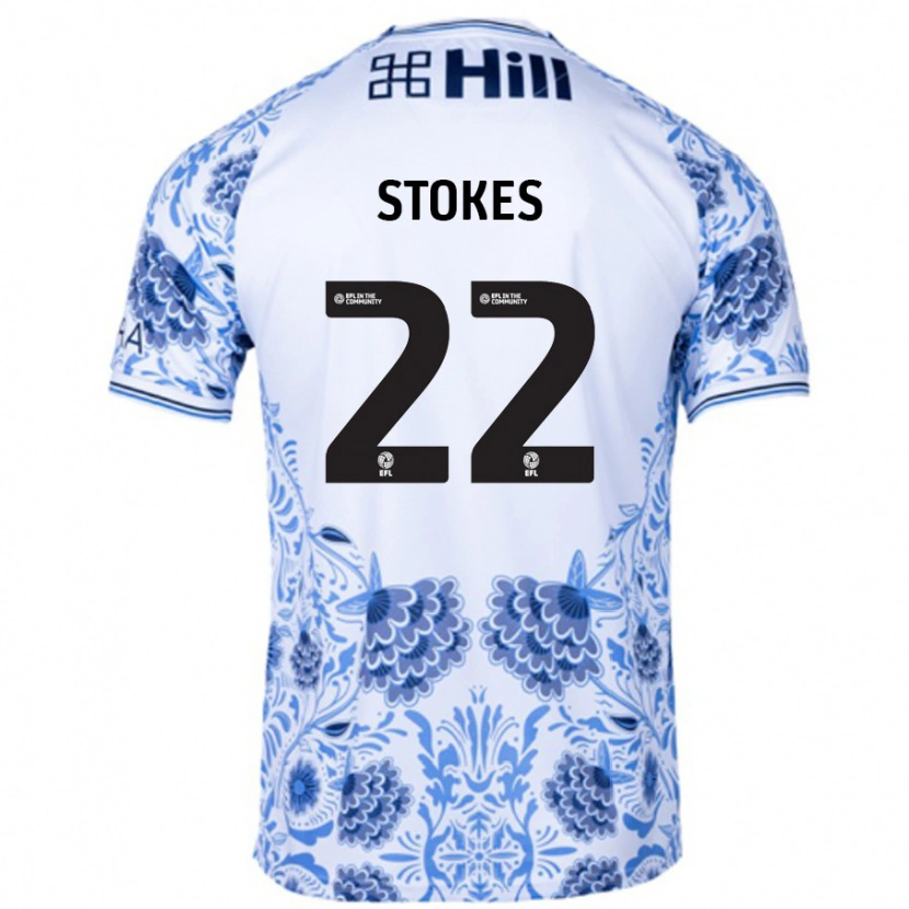 Danxen Kinderen Josh Stokes #22 Wit Blauw Uitshirt Uittenue 2024/25 T-Shirt