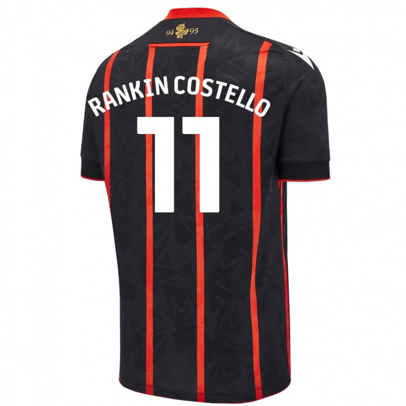 Danxen Kinderen Joe Rankin-Costello #11 Zwart Rood Uitshirt Uittenue 2024/25 T-Shirt