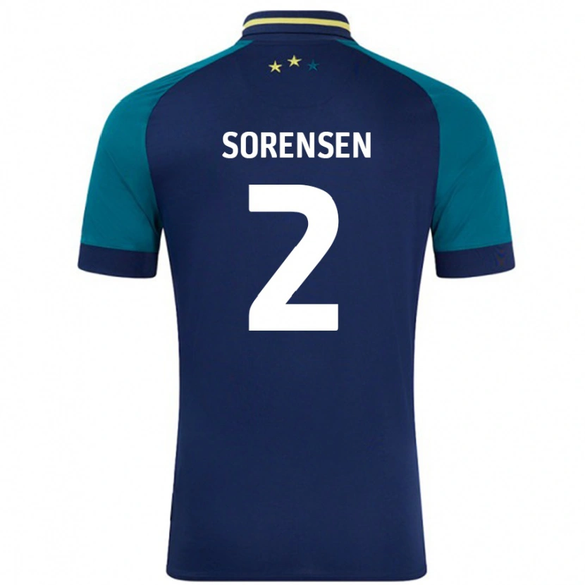 Danxen Kinderen Lasse Sørensen #2 Marineblauw Donkergroen Uitshirt Uittenue 2024/25 T-Shirt