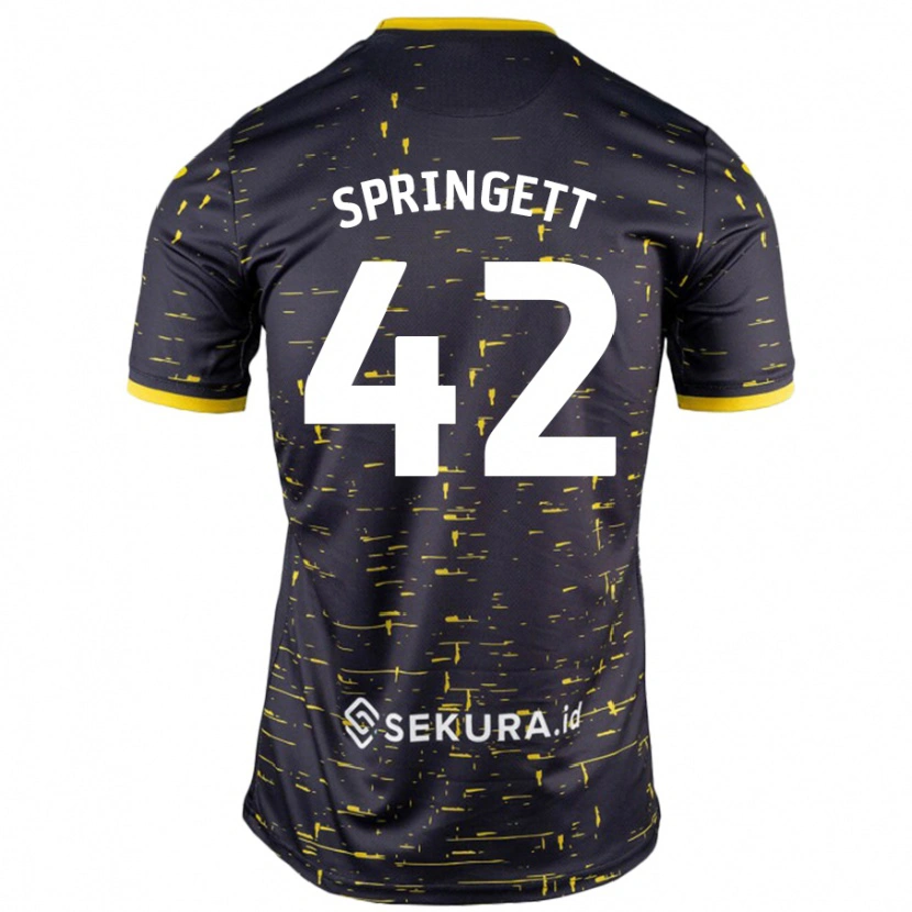 Danxen Kinderen Tony Springett #42 Zwart Geel Uitshirt Uittenue 2024/25 T-Shirt