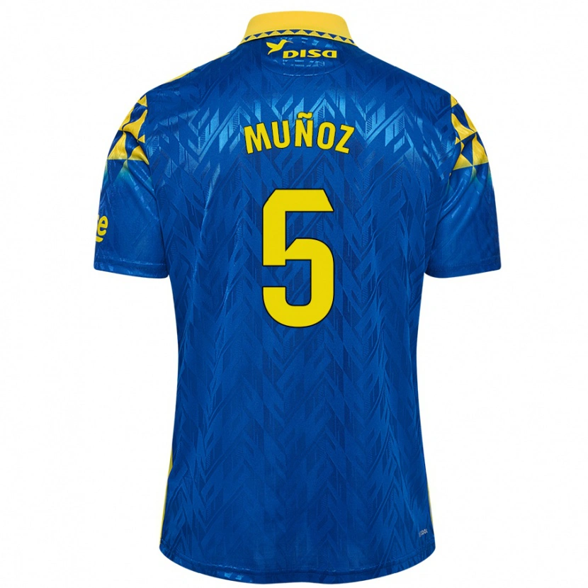 Danxen Kinderen Javi Muñoz #5 Blauw Geel Uitshirt Uittenue 2024/25 T-Shirt