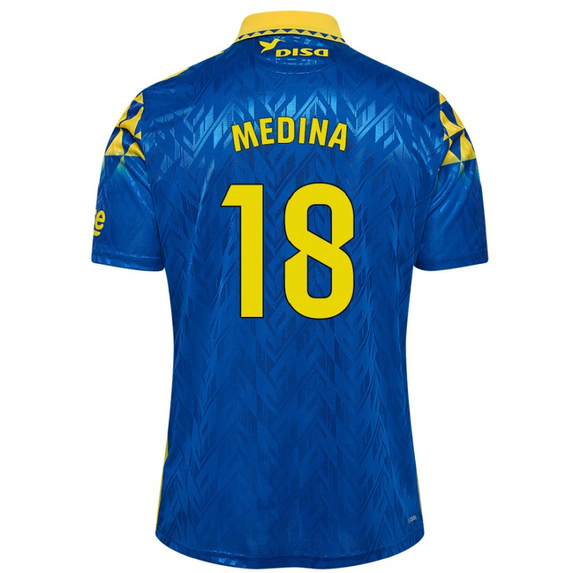 Danxen Kinderen Iván Medina #18 Blauw Geel Uitshirt Uittenue 2024/25 T-Shirt