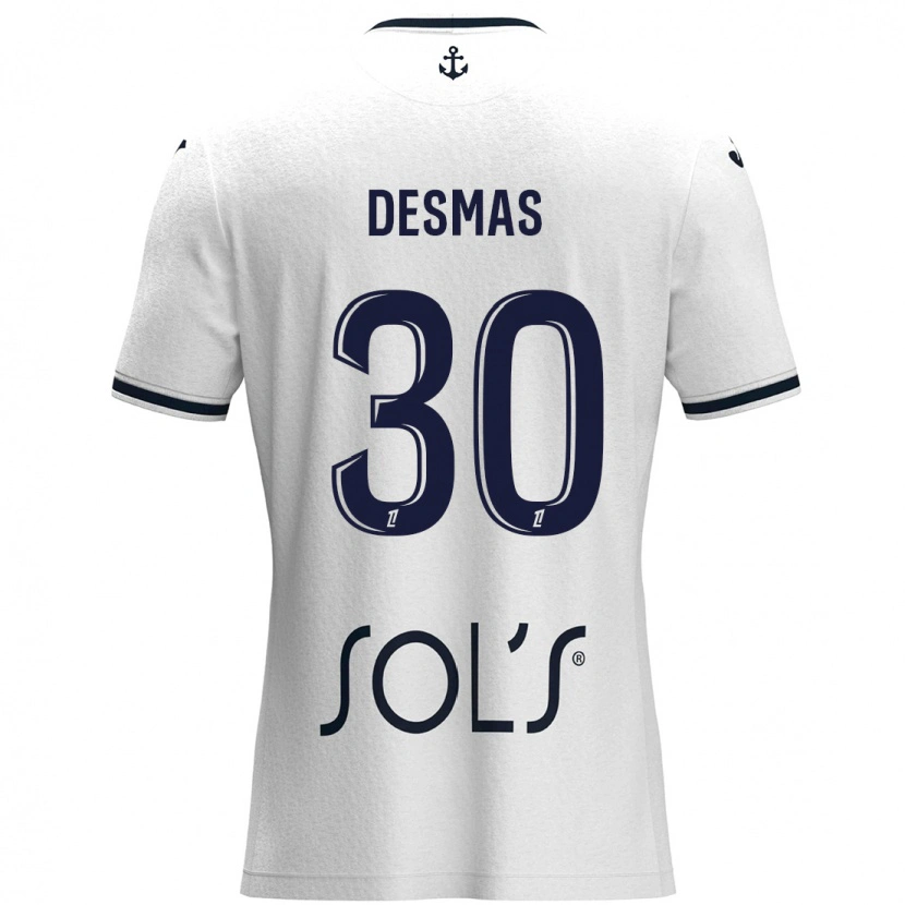 Danxen Kinderen Arthur Desmas #30 Wit Donkerblauw Uitshirt Uittenue 2024/25 T-Shirt