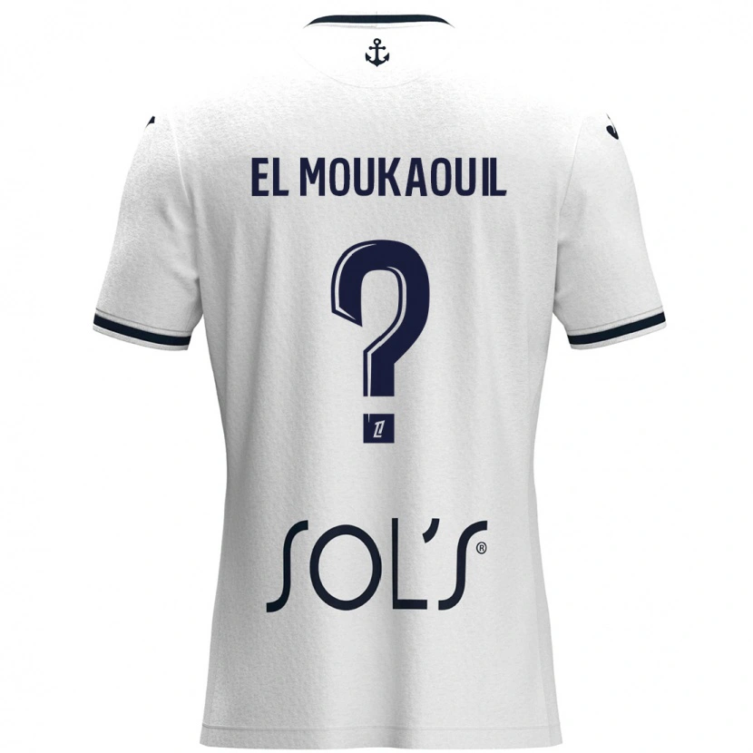 Danxen Kinderen Mohamed El Moukaouil #0 Wit Donkerblauw Uitshirt Uittenue 2024/25 T-Shirt