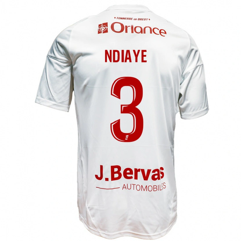 Danxen Kinderen Abdoulaye Ndiaye #3 Wit Rood Uitshirt Uittenue 2024/25 T-Shirt