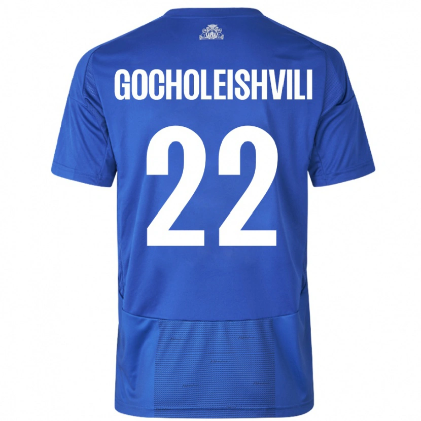 Danxen Kinderen Giorgi Gocholeishvili #22 Wit Blauw Uitshirt Uittenue 2024/25 T-Shirt