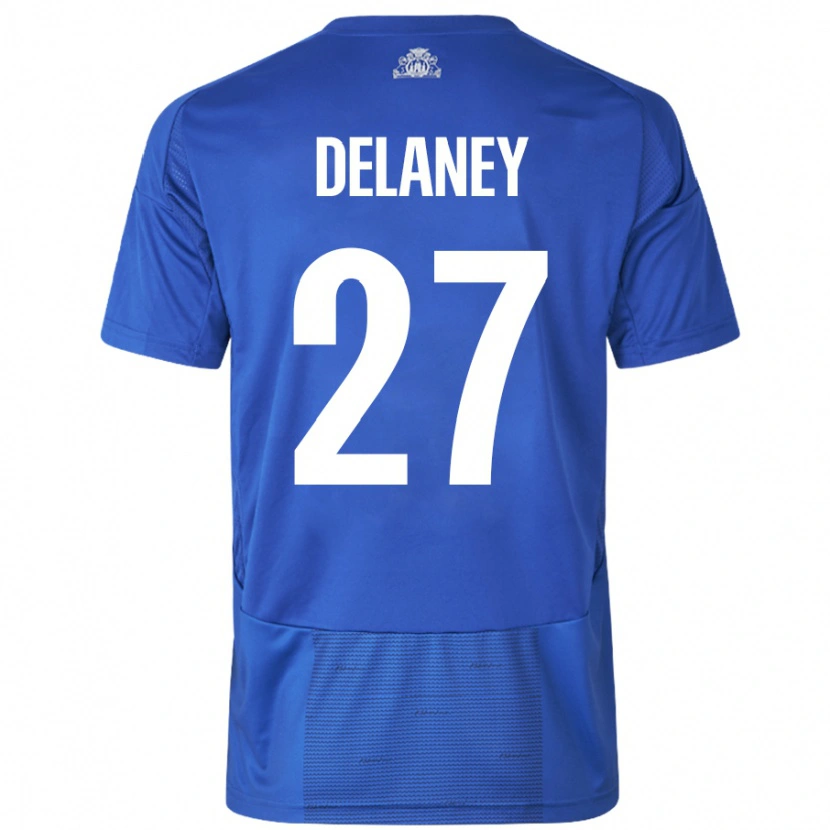 Danxen Kinderen Thomas Delaney #27 Wit Blauw Uitshirt Uittenue 2024/25 T-Shirt