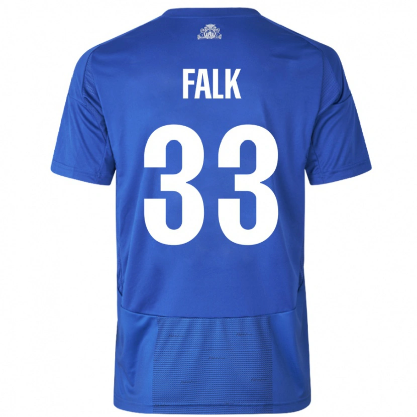 Danxen Kinderen Rasmus Falk #33 Wit Blauw Uitshirt Uittenue 2024/25 T-Shirt