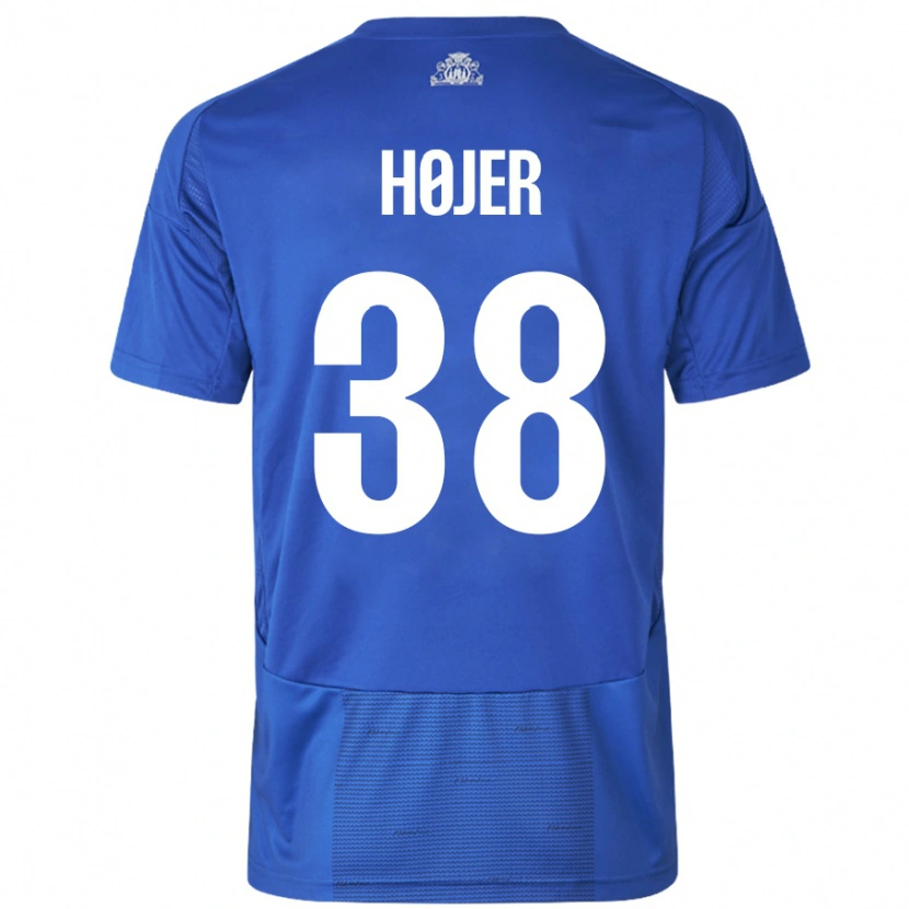 Danxen Kinderen Oliver Højer #38 Wit Blauw Uitshirt Uittenue 2024/25 T-Shirt