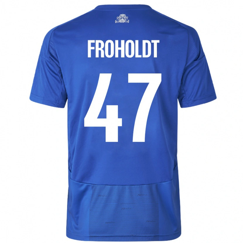 Danxen Kinderen Victor Froholdt #47 Wit Blauw Uitshirt Uittenue 2024/25 T-Shirt