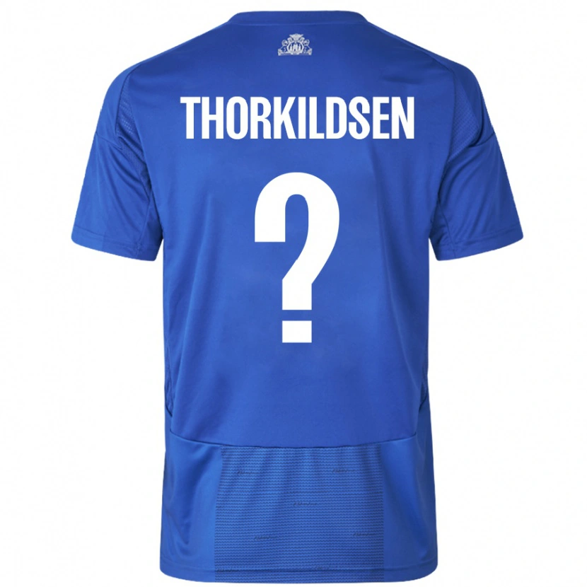 Danxen Kinderen Elias Thorkildsen #0 Wit Blauw Uitshirt Uittenue 2024/25 T-Shirt