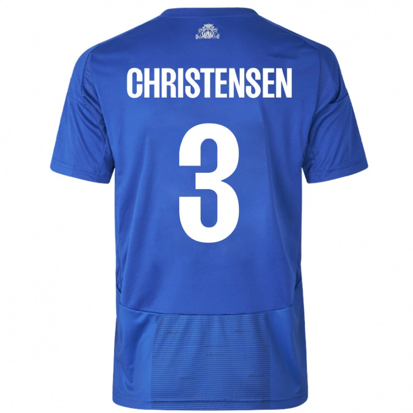 Danxen Kinderen Sebastian Christensen #3 Wit Blauw Uitshirt Uittenue 2024/25 T-Shirt