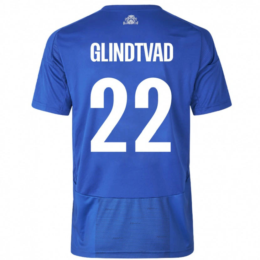 Danxen Kinderen William Glindtvad #22 Wit Blauw Uitshirt Uittenue 2024/25 T-Shirt