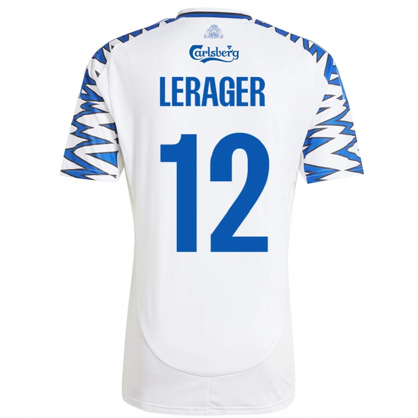 Danxen Heren Lukas Lerager #12 Wit Hemelsblauw Thuisshirt Thuistenue 2024/25 T-Shirt