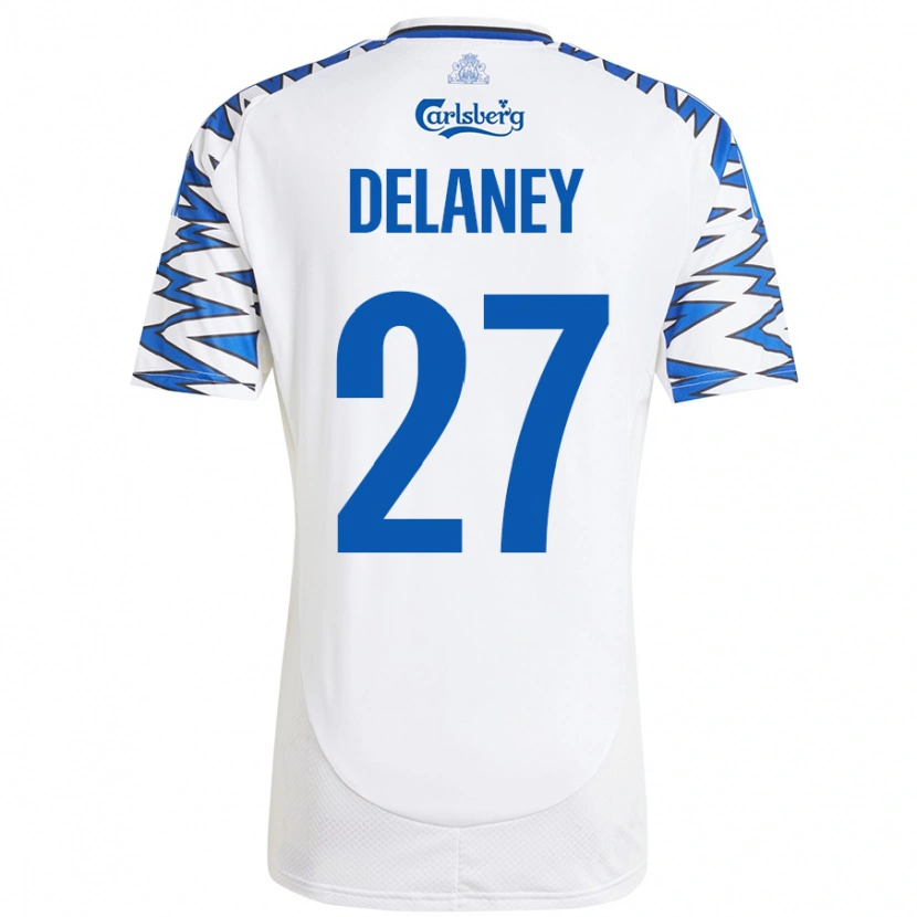 Danxen Heren Thomas Delaney #27 Wit Hemelsblauw Thuisshirt Thuistenue 2024/25 T-Shirt