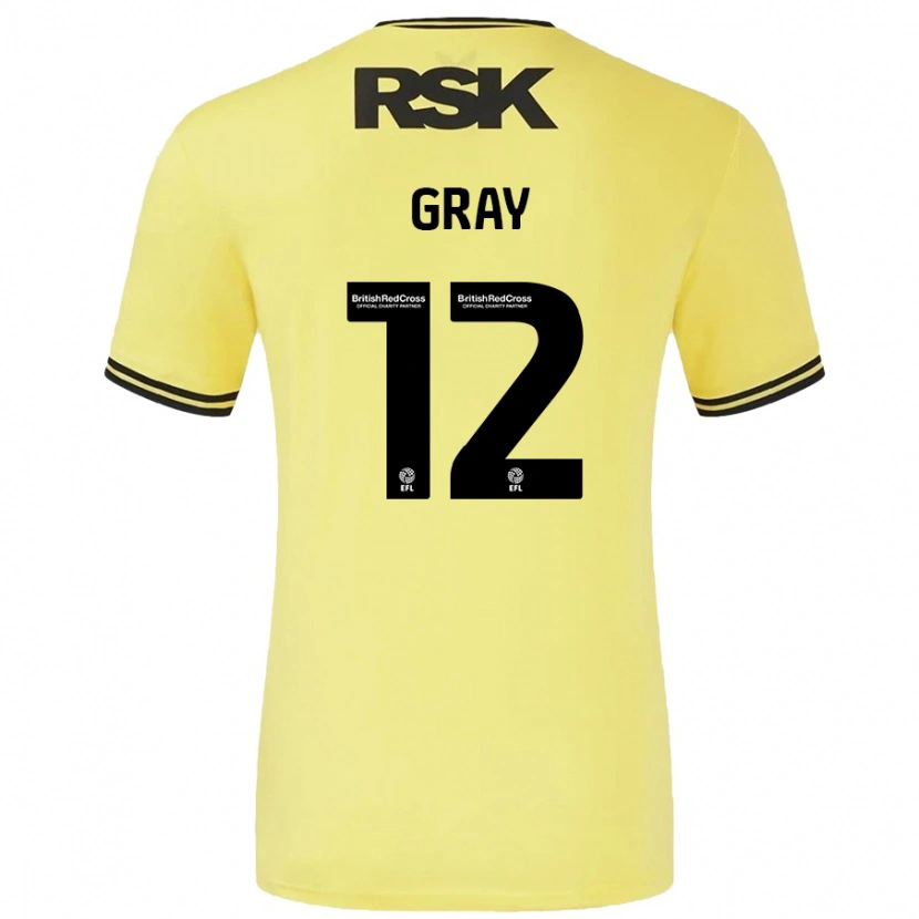 Danxen Heren Jessica Gray #12 Geel Zwart Uitshirt Uittenue 2024/25 T-Shirt