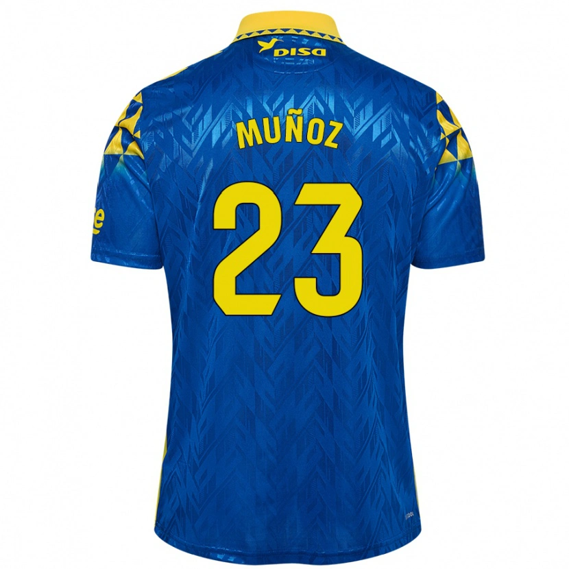 Danxen Heren Álex Muñoz #23 Blauw Geel Uitshirt Uittenue 2024/25 T-Shirt