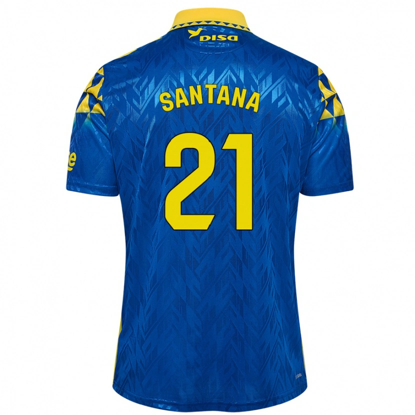 Danxen Heren Yadam Santana #21 Blauw Geel Uitshirt Uittenue 2024/25 T-Shirt