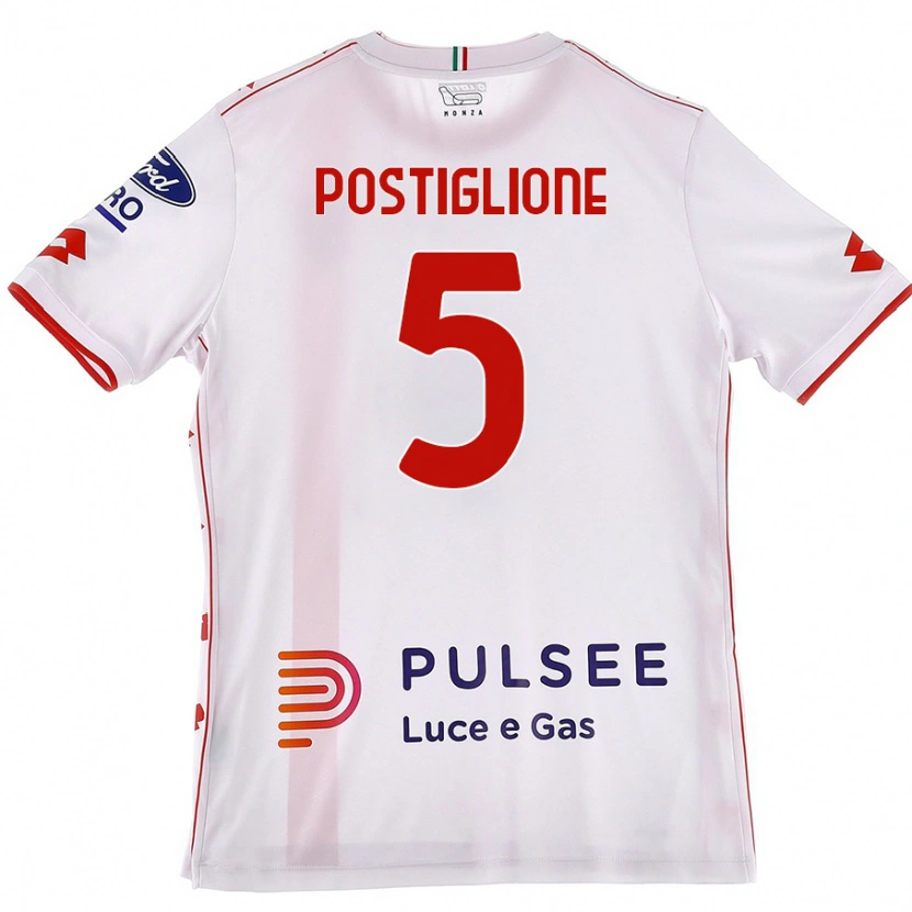 Danxen Heren Nicolò Postiglione #5 Wit Rood Uitshirt Uittenue 2024/25 T-Shirt