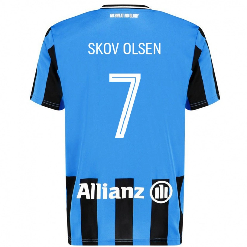 Danxen Dames Andreas Skov Olsen #7 Hemelsblauw Zwart Thuisshirt Thuistenue 2024/25 T-Shirt