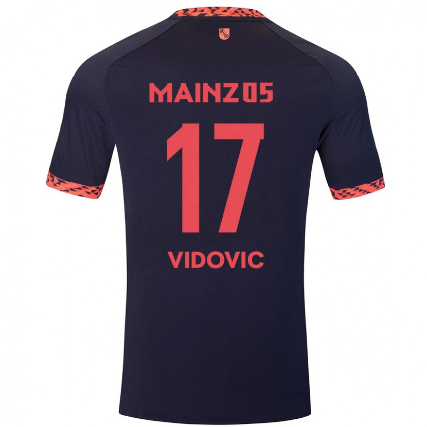 Danxen Kinderen Gabriel Vidovic #17 Blauw Koraalrood Uitshirt Uittenue 2024/25 T-Shirt