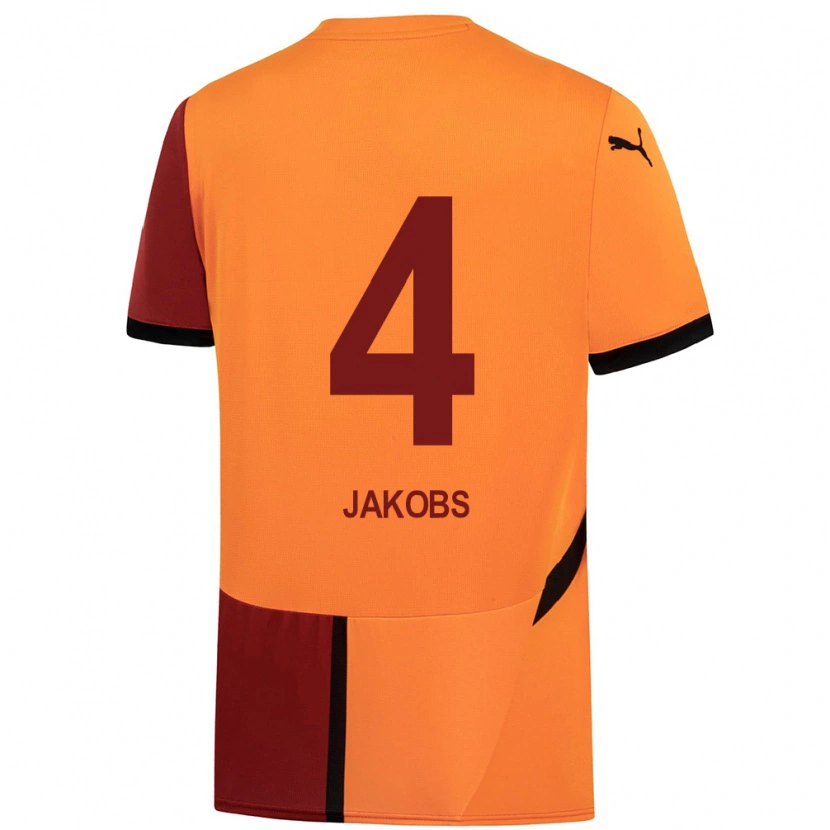 Danxen Kinderen Ismail Jakobs #4 Geel Rood Thuisshirt Thuistenue 2024/25 T-Shirt