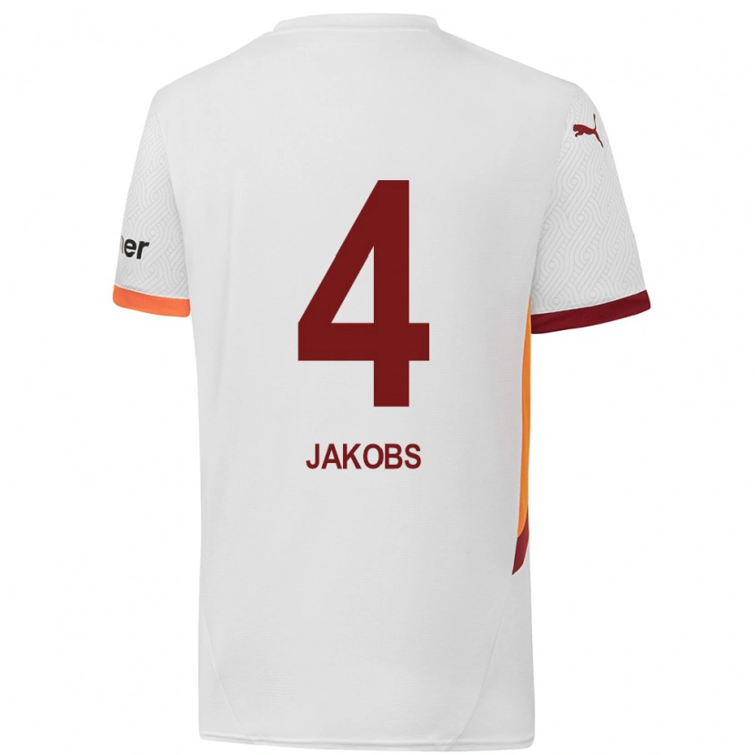 Danxen Kinderen Ismail Jakobs #4 Wit Geel Rood Uitshirt Uittenue 2024/25 T-Shirt