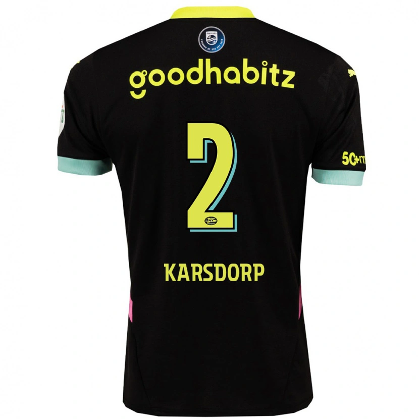 Danxen Kinderen Rick Karsdorp #2 Zwart Geel Uitshirt Uittenue 2024/25 T-Shirt