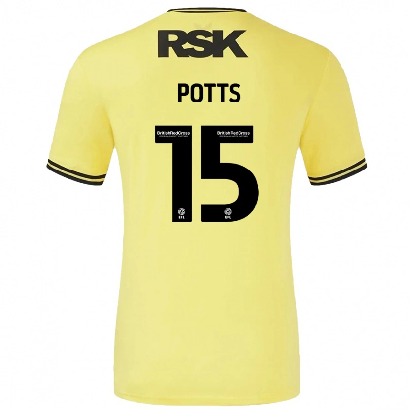 Danxen Kinderen Dan Potts #15 Geel Zwart Uitshirt Uittenue 2024/25 T-Shirt