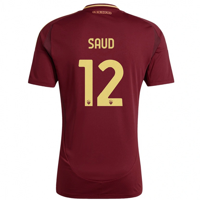 Danxen Kinderen Saud Abdulhamid #12 Rood Bruin Goud Thuisshirt Thuistenue 2024/25 T-Shirt