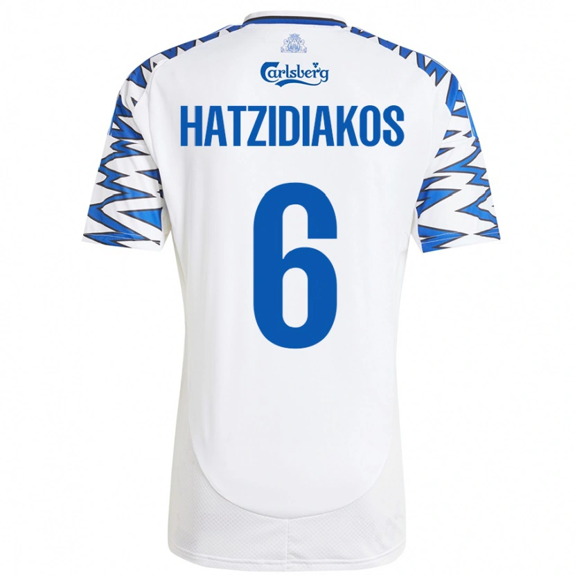 Danxen Kinderen Pantelis Hatzidiakos #6 Wit Hemelsblauw Thuisshirt Thuistenue 2024/25 T-Shirt