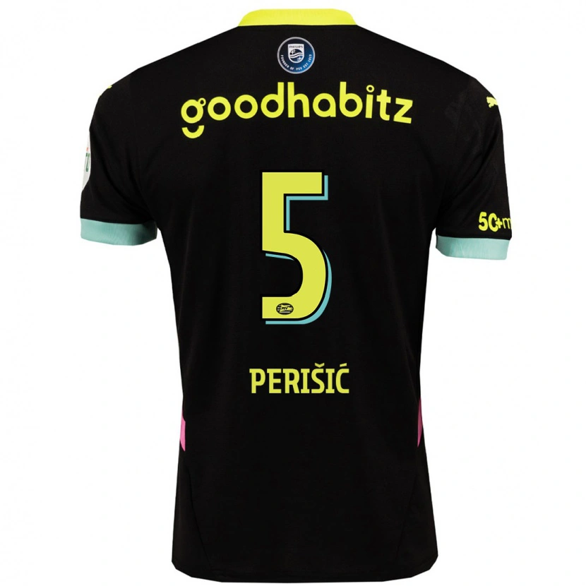 Danxen Heren Ivan Perisic #5 Zwart Geel Uitshirt Uittenue 2024/25 T-Shirt