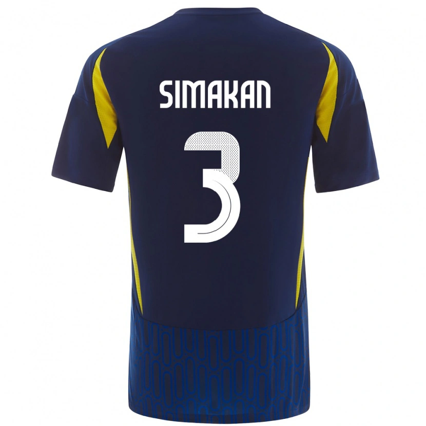 Danxen Heren Mohamed Simakan #3 Blauw Geel Uitshirt Uittenue 2024/25 T-Shirt