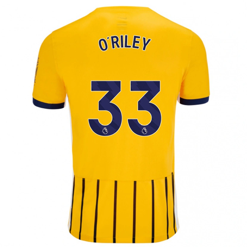 Danxen Dames Matt O'riley #33 Goud Blauw Krijtstrepen Uitshirt Uittenue 2024/25 T-Shirt